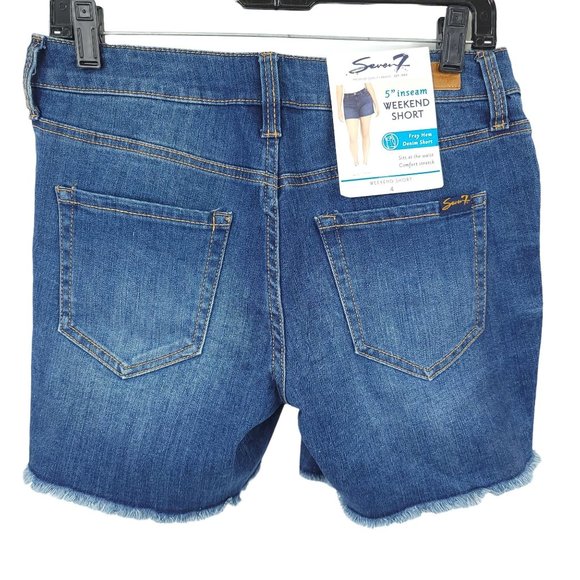 Seven7 Weekend Shorts Women Dark Wash Denim Jean Fray Hem 5" Inseam Stretch Sz 4 - Picture 10 of 10
